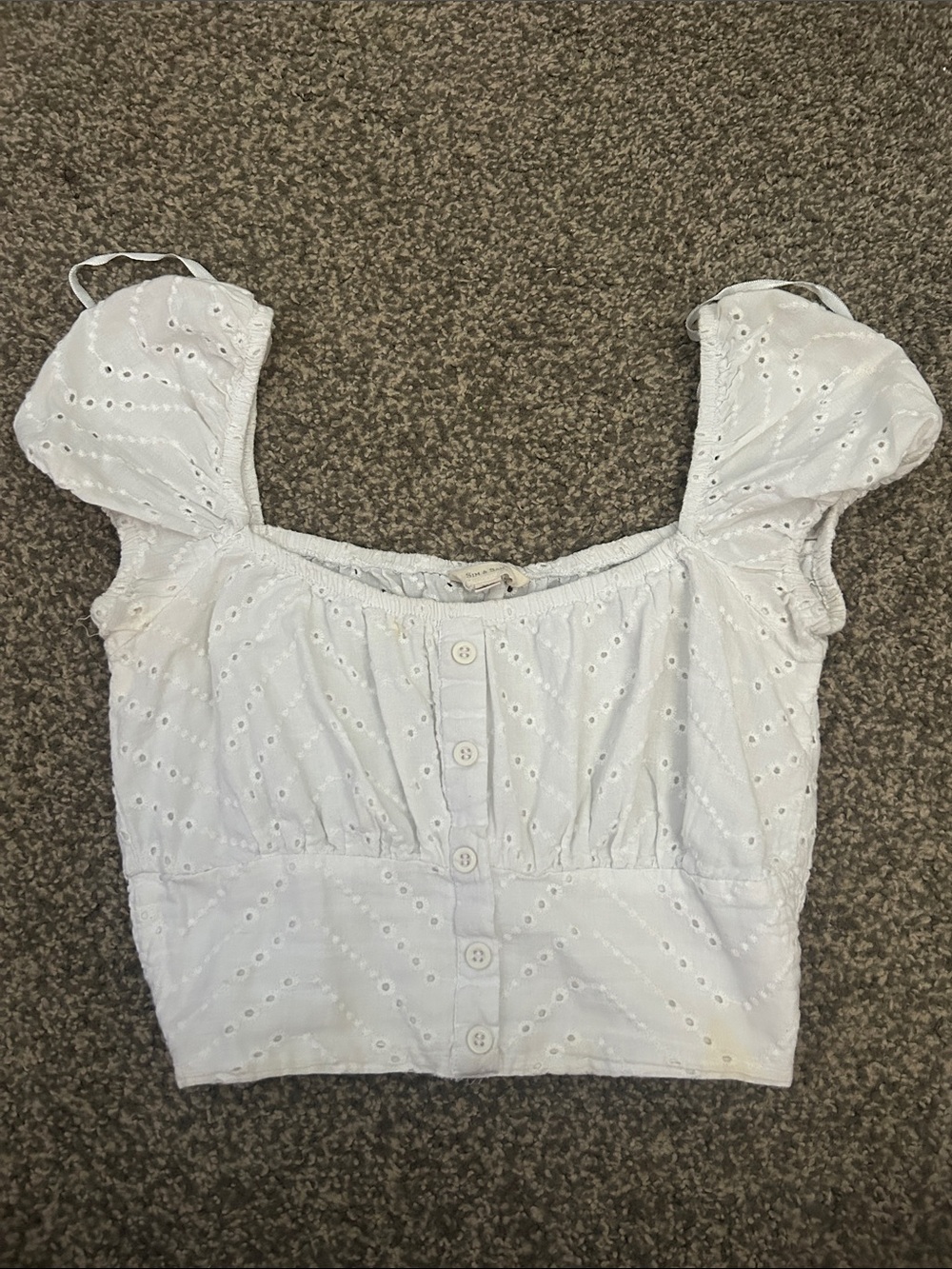 White Eyelet Button-Front Crop Top - Women